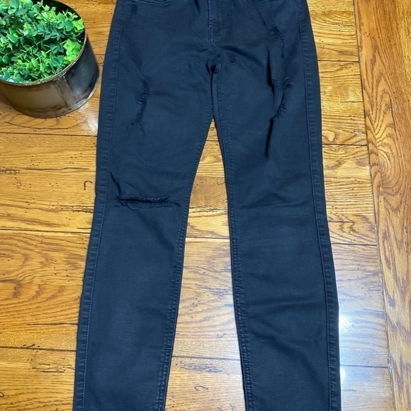 7 For All Mankind High Waist Ankle Skinny Jeans Black Distressed Raw Hem Size 29 - Picture 4 of 7